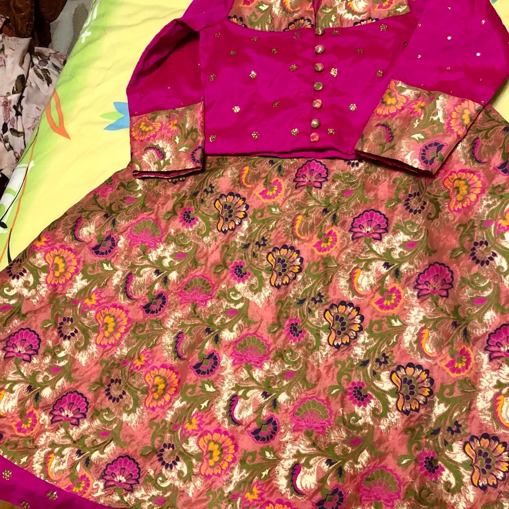 3-4 years old girls custom stitched brocade lehnga choli Indian formal dress
